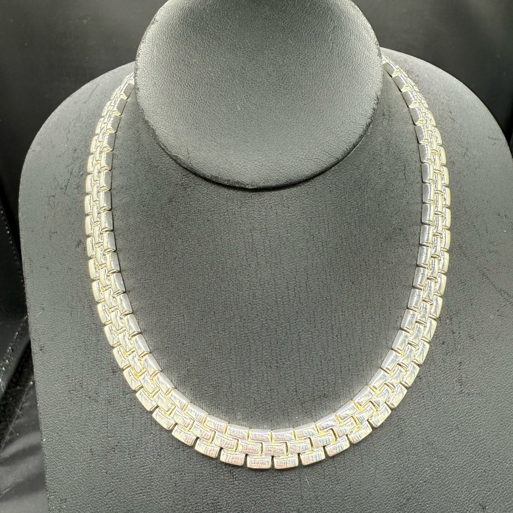 Solid Italian Sterling Silver Brick Link Chain Necklace – 17”